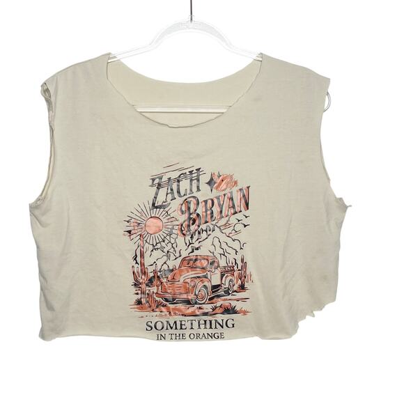 ZACH BRYAN Something in the Orange Distressed Cut Off Crop Top Beige Womens M/L - Picture 1 of 5